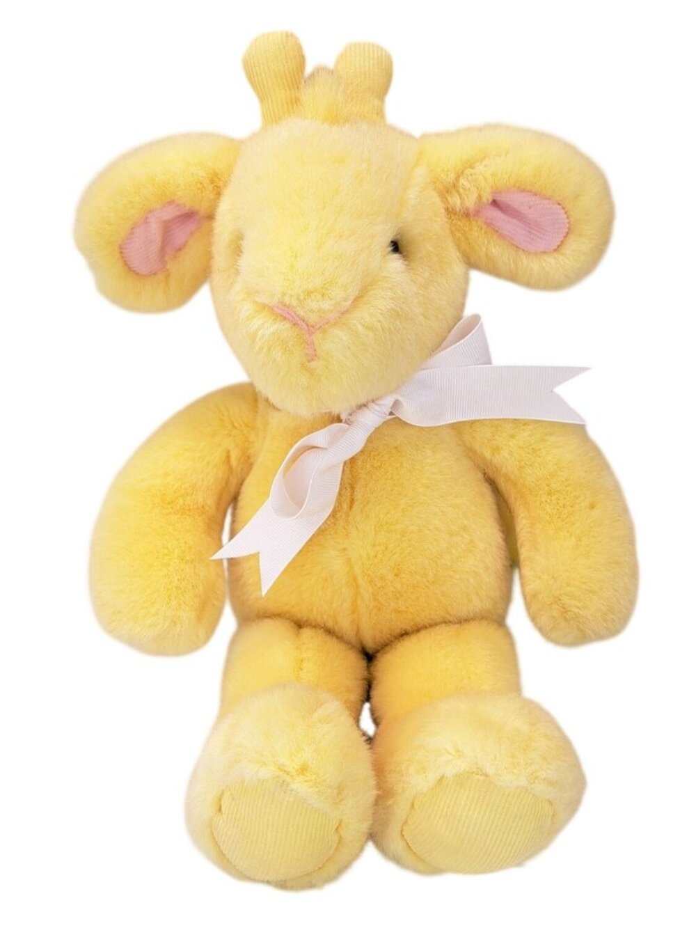 Vintage Yellow Plush Giraffe Rattle Pink Ears Jellybean Russ Berrie Corduroy 14"